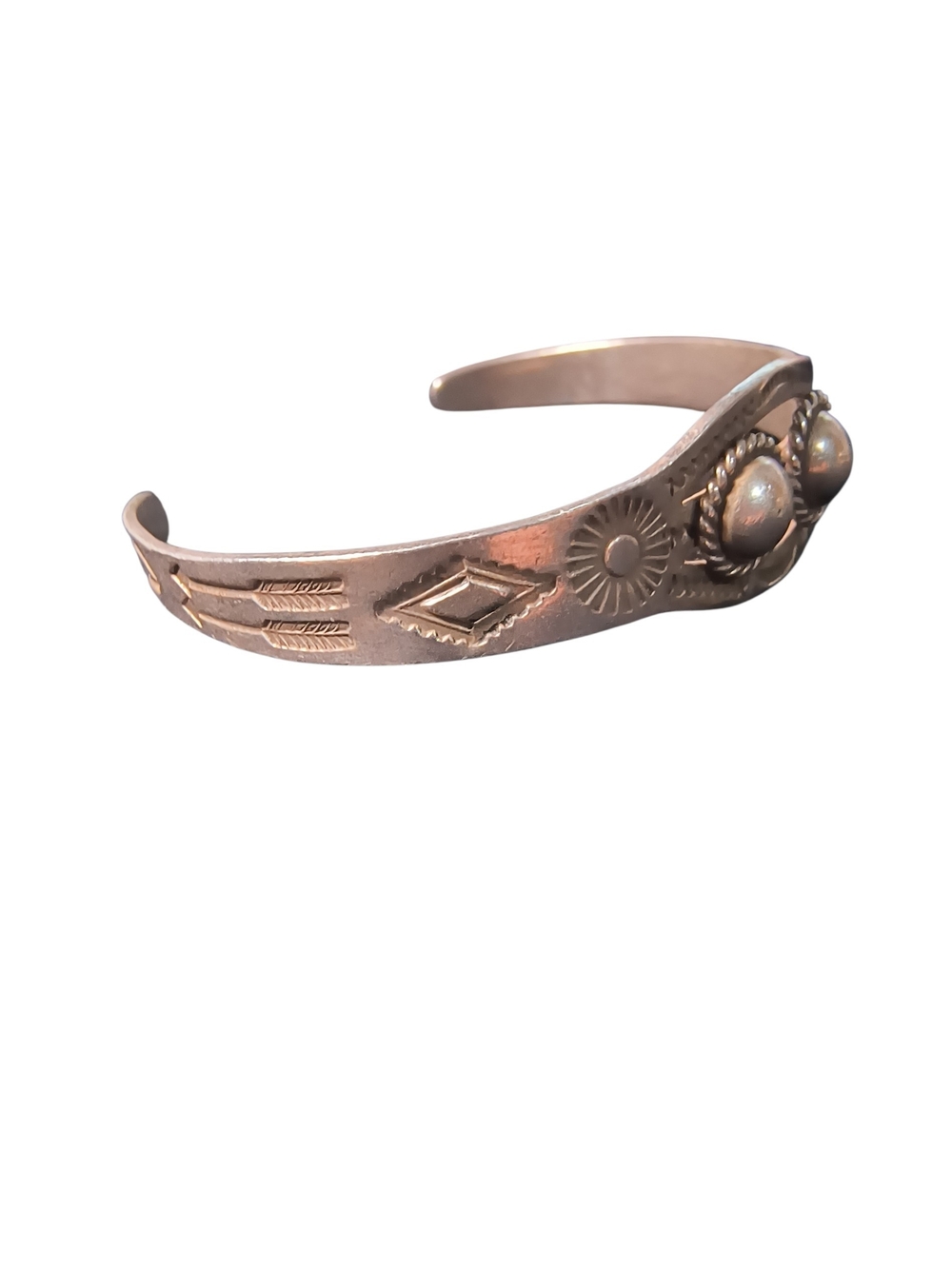 Sterling Silver Navajo Style Fred Harvey Era Child's Stamped Cuff Bracelet - Picture 3 of 10